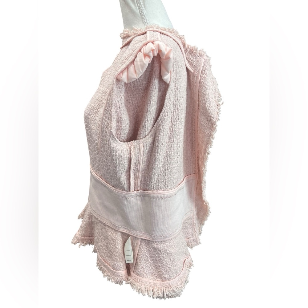 Rebecca Taylor Pink Bouclé Tweed Peplum Blazer Fringe Jacket Women’s 10 - Picture 11 of 13